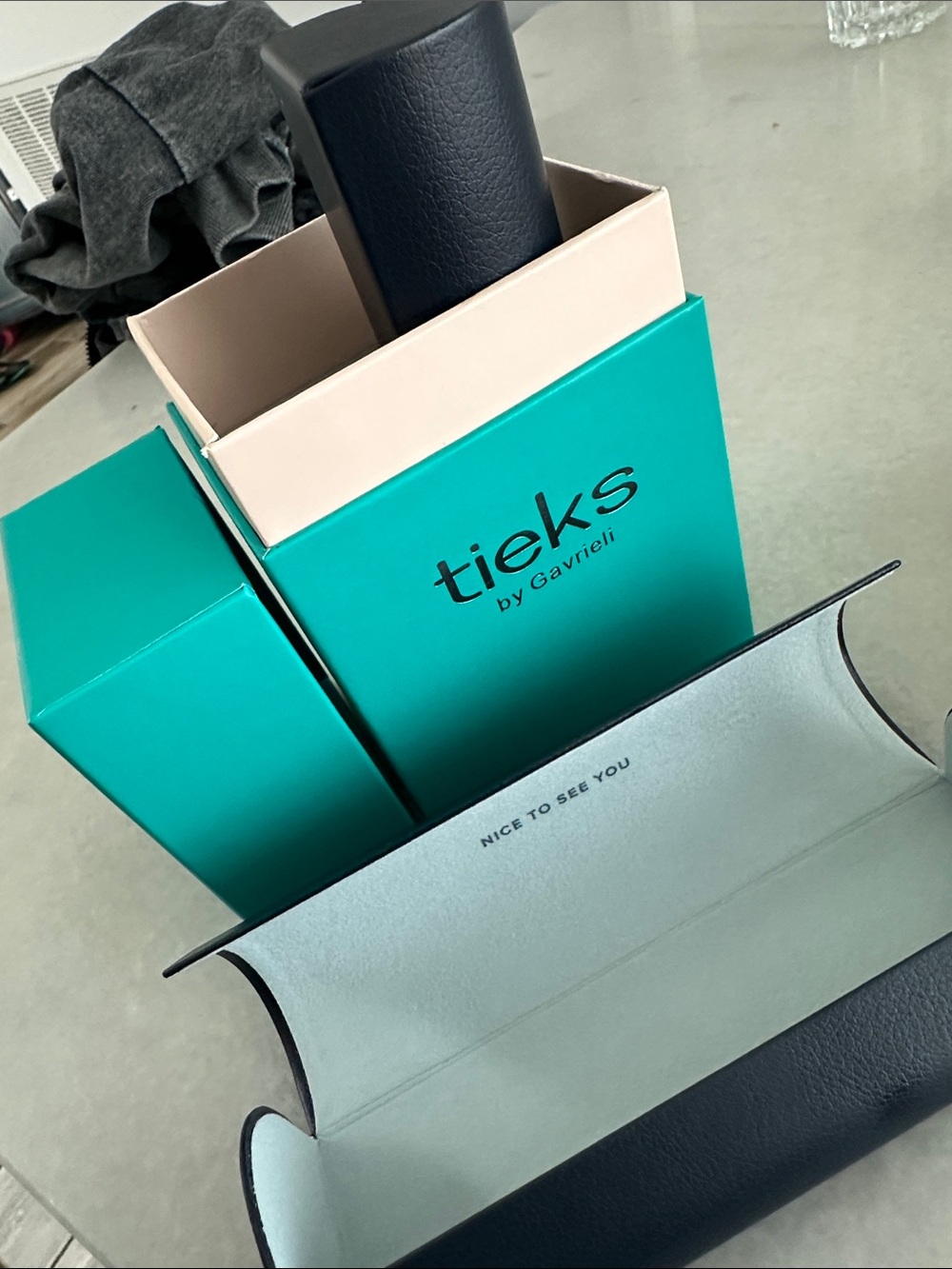 Tieks Teal Signature Box with two Warby Parker eyeglass holders! NEW!
